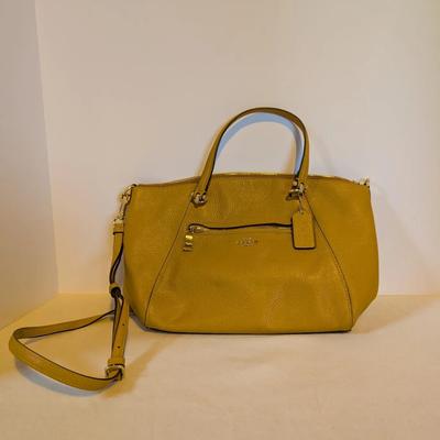 Coach Pebbled Leather Satchel in Mustard Yellow – Crossbody & Top Handle Bag