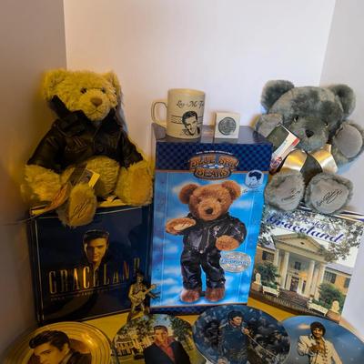 Elvis Presley Collectible Bundle – Bears, Plates, Books, Figurine & Memorabilia