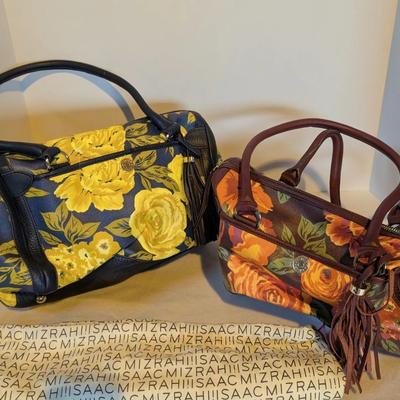 Isaac Mizrahi Live Floral Satchel Handbag Duo – Yellow & Orange Prints with Tassel Accents