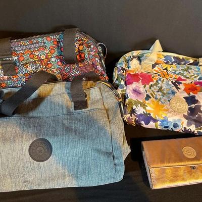 Kipling 4-Piece Bundle – 3 Handbags + Wallet, Mixed Prints & Styles