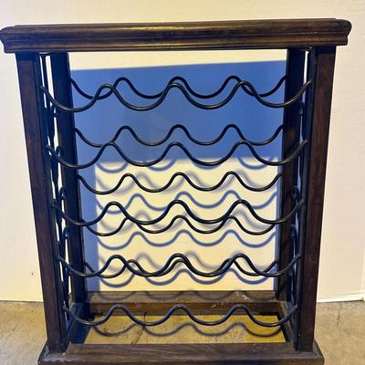 Wooden & Wrought Iron 20-Bottle Wine Rack – Rustic / Vintage Style