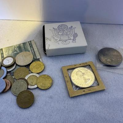 Mixed World Coin Lot – Foreign Currency, 1958 Canada Dollar, 2005 Silver Eagle, Tokens & Collectible