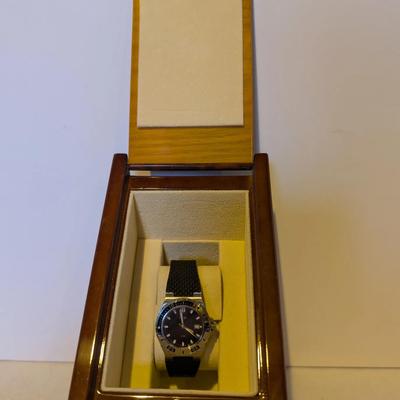 Men’s Stainless Steel Sport Watch with Rubber Strap & Wood Display Box