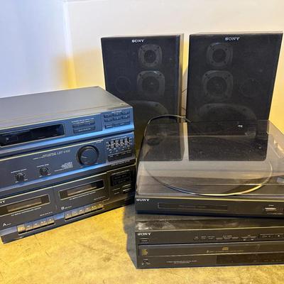 Sony Complete Vintage Stereo System – Receiver, Dual Cassette, 12-Disc CD Changer, Turntable & Speak