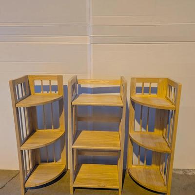 Set of 3 Wooden Folding Shelves – Includes 2 Corner Units & 1 Rectangular Unit

