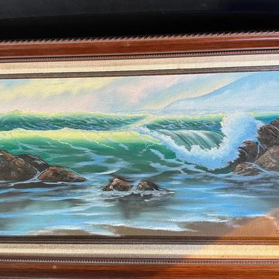 Original Ron Cobine Seascape Oil Painting – Rocky Coastline & Crashing Waves