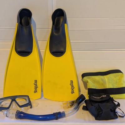 Snorkel & Swim Set – Mythos Fins, Scubapro Mask Pouch, Snorkel, Mesh Carry Bags