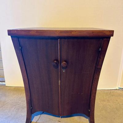 Vintage Wooden Curved-Front Storage Cabinet – Unique Shape – With Shelves & Drawer