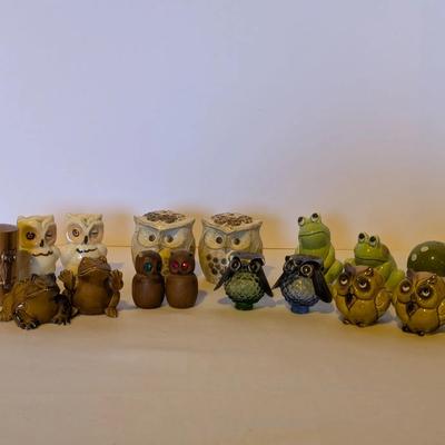Large Owl, Frog & Woodland Salt & Pepper Shaker Lot *9 sets!- Vintage Ceramic, Glass & Metal Sets