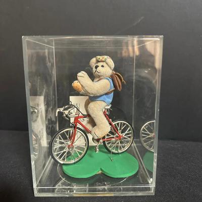 Budzy Wheeler “Small Bear For A Big World” Artist Bear on Bicycle • Handcrafted • Display Case