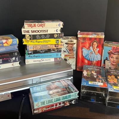 Vintage VHS & DVD Entertainment Lot – Sharp VCR/DVD Combo + Classic Movies, Westerns, Elvis, Beatles