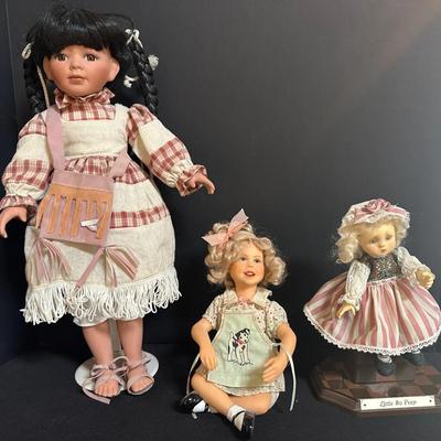3 Collectible Dolls – Little Bo Peep, Goebell Doll, & Large Native-Style Girl Doll