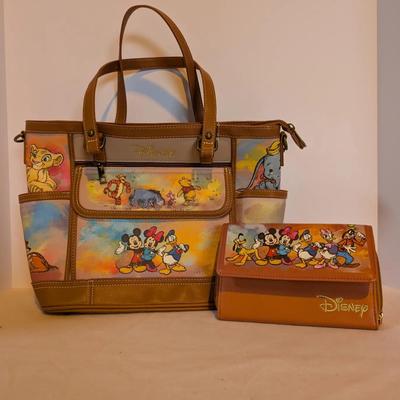 Disney Hand-Painted Style Tote Bag & Matching Wallet Set – Mickey, Friends, & Classic Characters
