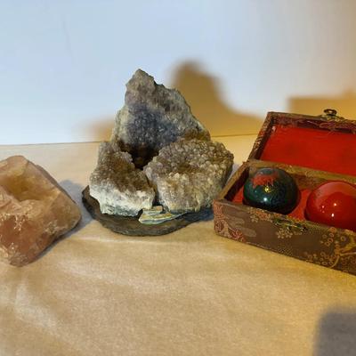 Crystals & Chinese Cloisonné Baoding Balls in Silk Box