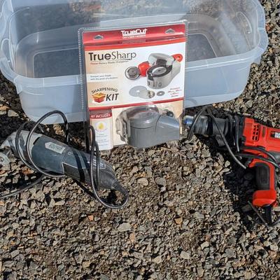 Black+Decker 7A Corded Drill, Chicago Electric Multi-Tool & TrueSharp Rotary Blade Sharpener (NIB)