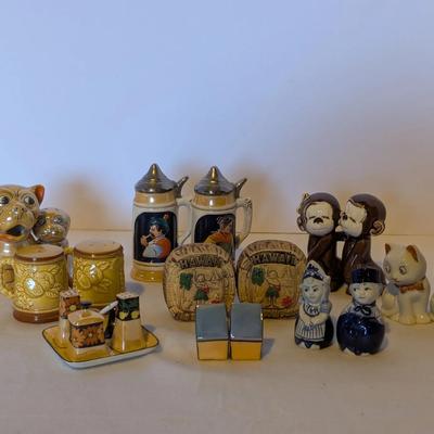 Large Vintage Salt & Pepper Shaker Lot *9 sets!– Dogs, Cats, Monkeys, Stein Mugs, Hawaiian Set, etc.