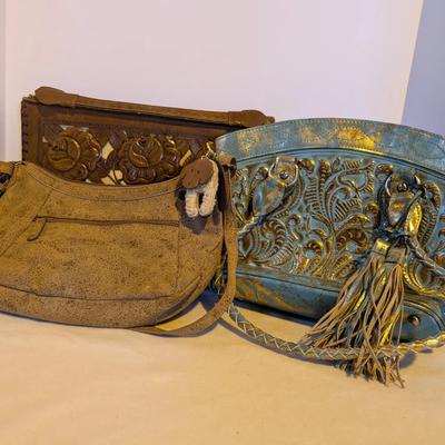 3 Western Handbags – Leather Panel Bag, Wallflower Hobo Bag & Turquoise Patricia Nash Handbag