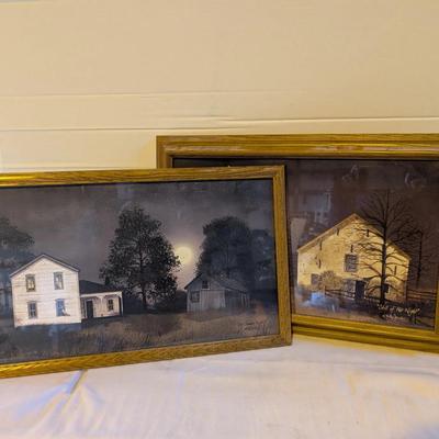 (2) Billy Jacobs Framed Moonlit Country House Prints – “Hot Summer Night” & “Still of the Night”