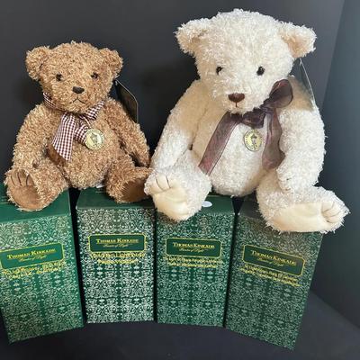 Thomas Kinkade Collector Lot – 2 Plush Bears + 4 Porcelain Lighthouse Figurines w/ Boxes