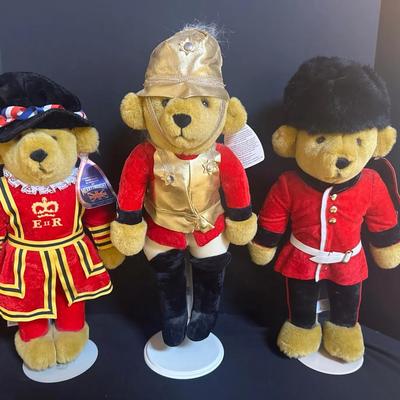 Set of 3 Merrythought Collectible Teddy Bears – Handmade in England – British Heritage Uniforms