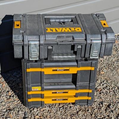 DeWalt T-Stak Modular Tool Storage Lot – Stackable Tool Box + 2-Drawer Unit + Organizer Drawer