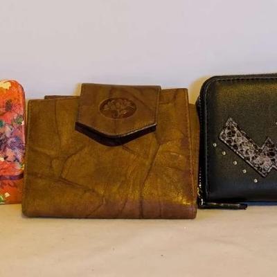 Lot of 3 Women’s Wallets – Floral Print, Brown Buxton, & Nine West Heart/Lightning Design