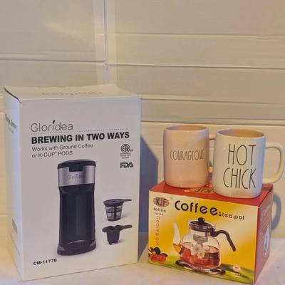 Coffee Lover’s Bundle – NEW Coffee Maker, Tea Pot & Rae Dunn Mugs