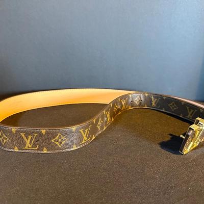 Designer-Inspired Monogram Belt with Gold-Tone Initial Buckle – Brown Patterned Fashion Belt