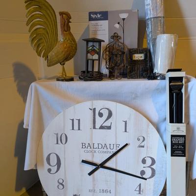 Home Décor Bundle (Stained Glass Lamp, Rug, Lamps, Rooster, Clock & More)