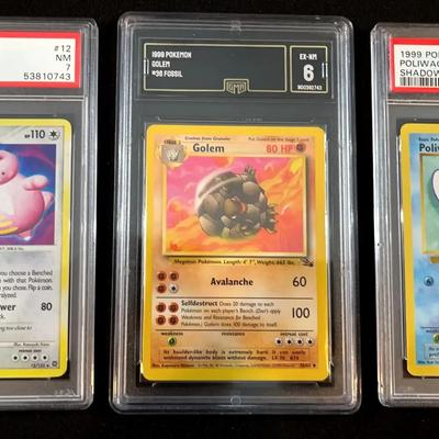 1999 & 2007 Graded Pokémon Cards Featuring Shadowless Poliwag, Golem Fossil & Lickilicky Holo