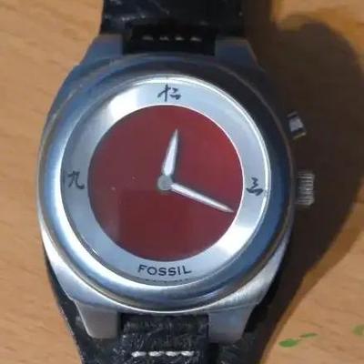 Fossil Big Tic Dragon Men's Watch With Red Dial And Black Leather Band