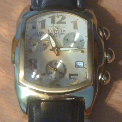 Invicta Lupah Watch With Gold Tone Case And Black Leather Band