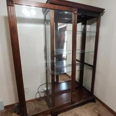 Curio Cabinet With 3 Shelves And Lights Sliding Front Door
