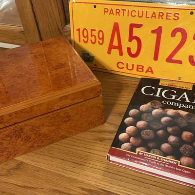 “Cigar Companion” - Burled Veneer Humidor, Cuban Plate & Book