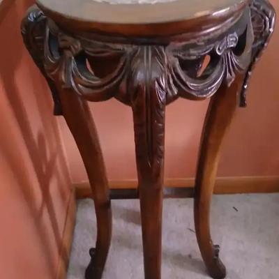 Wood And Marble Ornate Stand