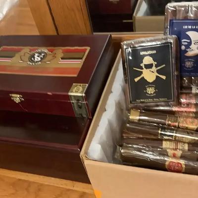 Medium Desk Humidor Plus Wooden Cigar Box Plus A Cardboard Box W/a Lot Of Packaging