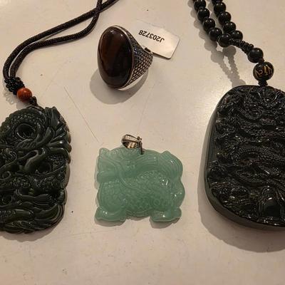 Three Dragon Pendants & Ring
