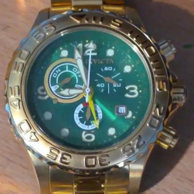 Invicta Analog Men's Watch With Gold Tone Case And Green Dial