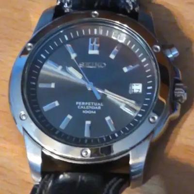 Seiko Perpetual Calendar Watch. Brown Dial Stainless Steel Case