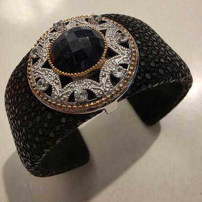 Shagreen & Sterling Bracelet (Black Stone)