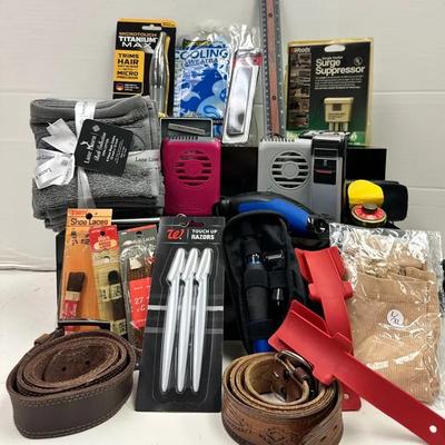 Mixed Essentials Tools, Belts, Grooming and Household Items