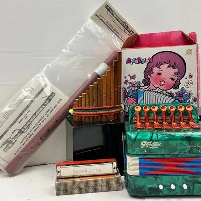 Vintage Children’s Instruments and A “Silver Bells” Harmonica 