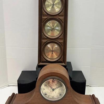 Vintage Wooden Mantel Clock “Ingraham” and Weather Station Set”Springfield”
