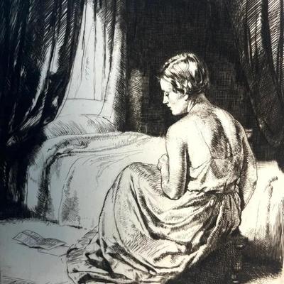 Antique “Anonymous Letter”, Arthur Ralph Middleton Todd Etching Dry Point Print on Folder c 1915