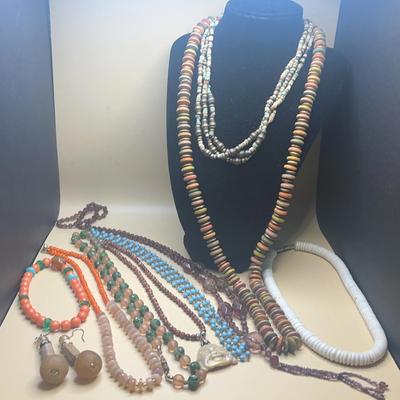 Earth Tones Necklaces and Earrings - Brass, Wood, Glass, Plastic