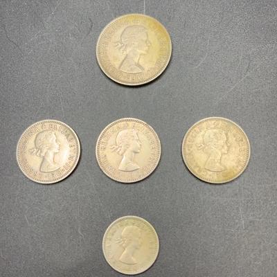 Pound Sterling (British) 2-Shilling Coin, Three 1-Shilling, One 6-pence Coins - Rare & Discontinued 