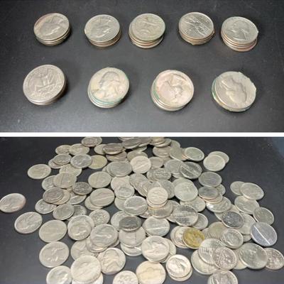 U.S. Quarters, Dimes, and Five Cent Coins, 1lb 9.6oz In Total Weight