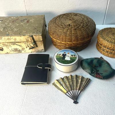 Boudoir Collectibles:Vintage Silk Jewelry Box, Baekgaard Leather NotePad, Villeroy&Boch Trinket Bowl