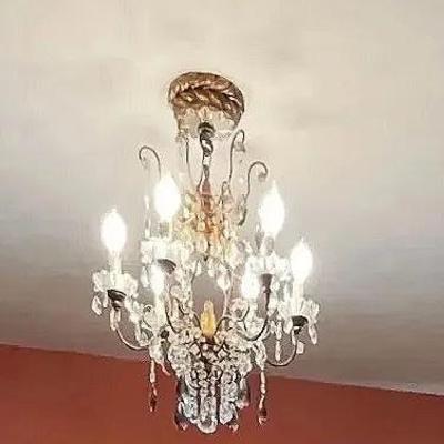 Lalique Smokey Grey Glass and Gilt Chandelier, Art Deco- Local Pickup Ok
