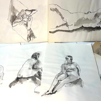 Figure Sketches by Adele Balkan, Hollywood Regency Costume Designer, 15+ pcs 18x12”  